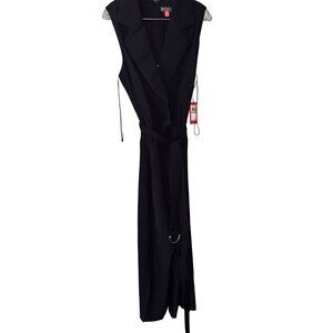 Vince Camuto Womens Navy Sleeveless Belted Duster jumper Pants suit Vest Size 16